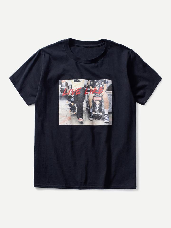 Romwe Letter And Figure Print Tee