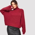 Romwe Turtle Neck Batwing Sleeve Solid Jumper