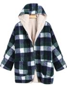 Romwe Hooded Plaid Woolen Coat
