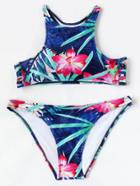 Romwe Tropical Print Racerback Bikini Set