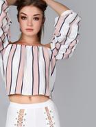 Romwe Off Shoulder Ruched Sleeve Top