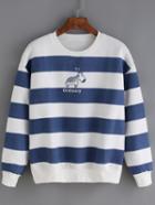 Romwe Striped Thicken Blue Sweatshirt