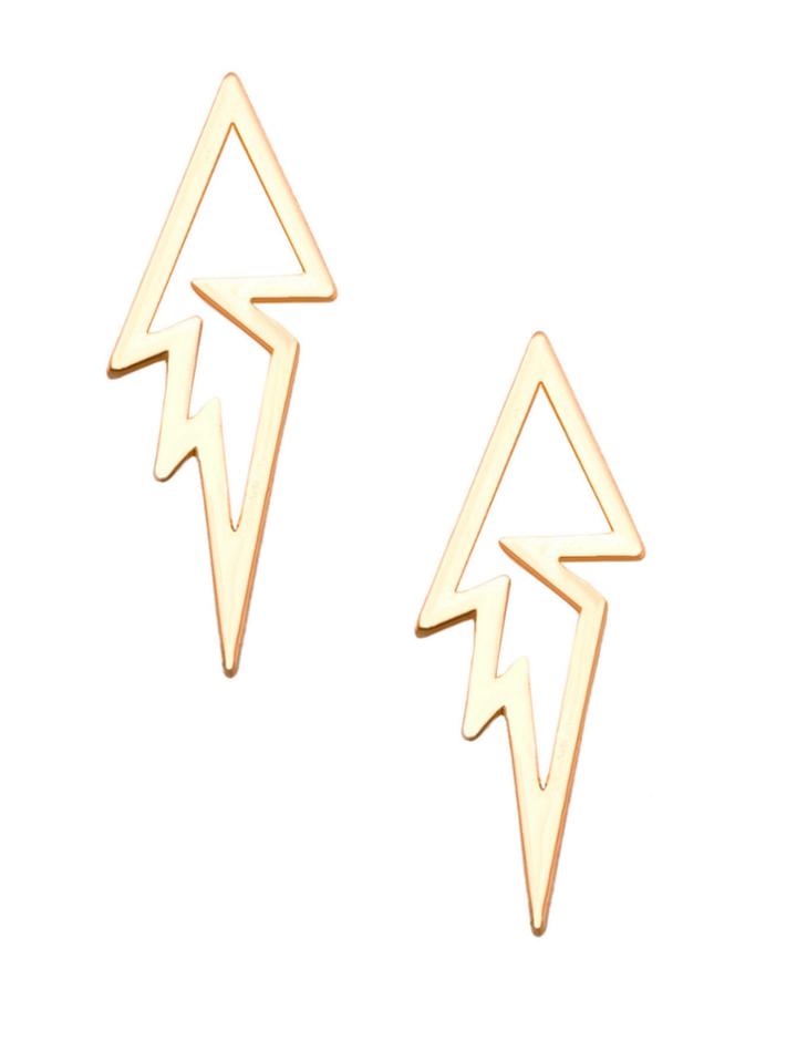 Romwe Gold Plated Lightning Bolt Hollow Out Stud Earrings
