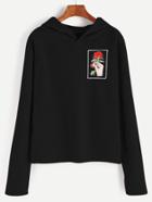 Romwe Black Hand And Rose Embroidery Hooded Sweatshirt
