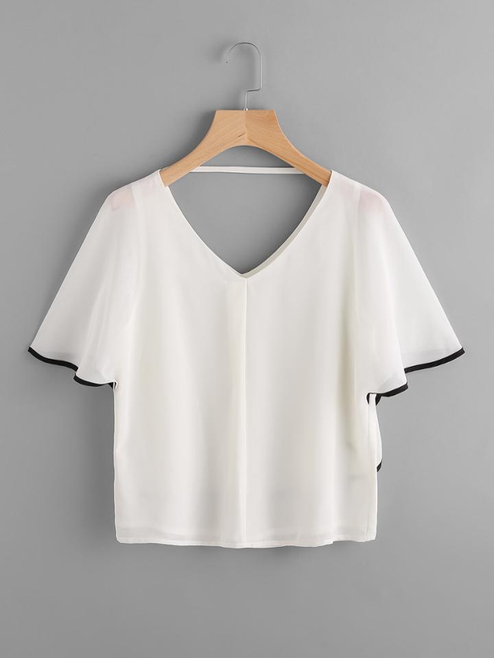 Romwe V Neckline Layered Ringer Blouse