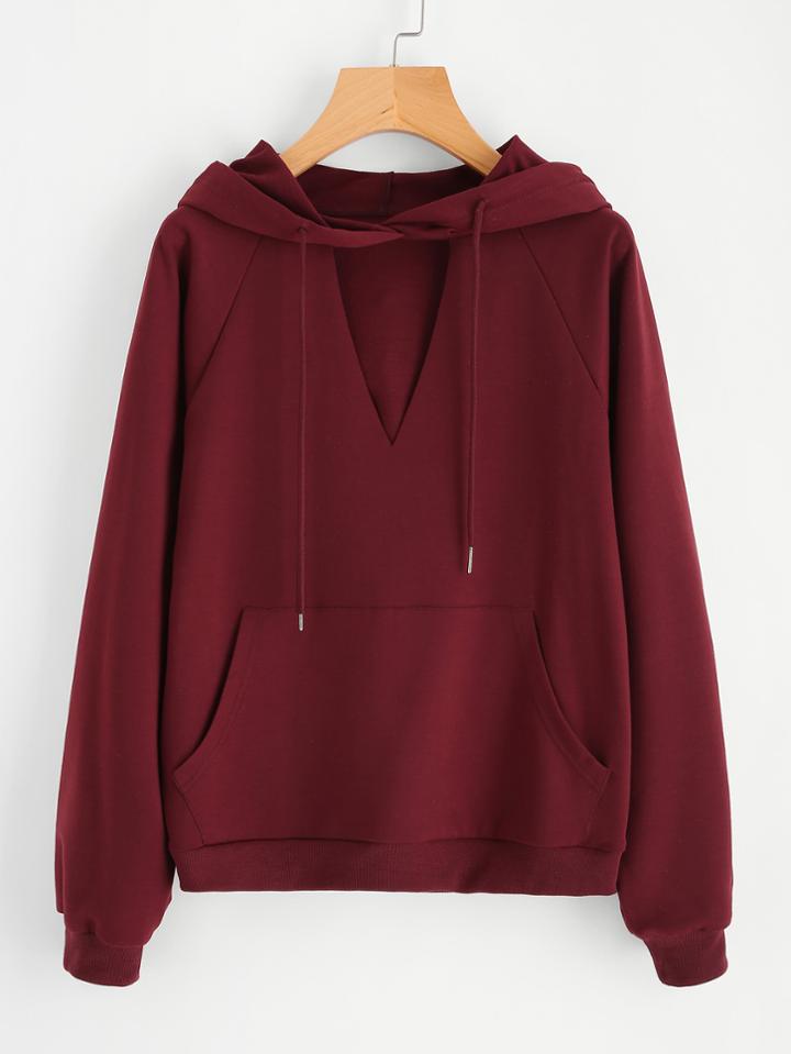 Romwe V Cut Kangaroo Pocket Hoodie