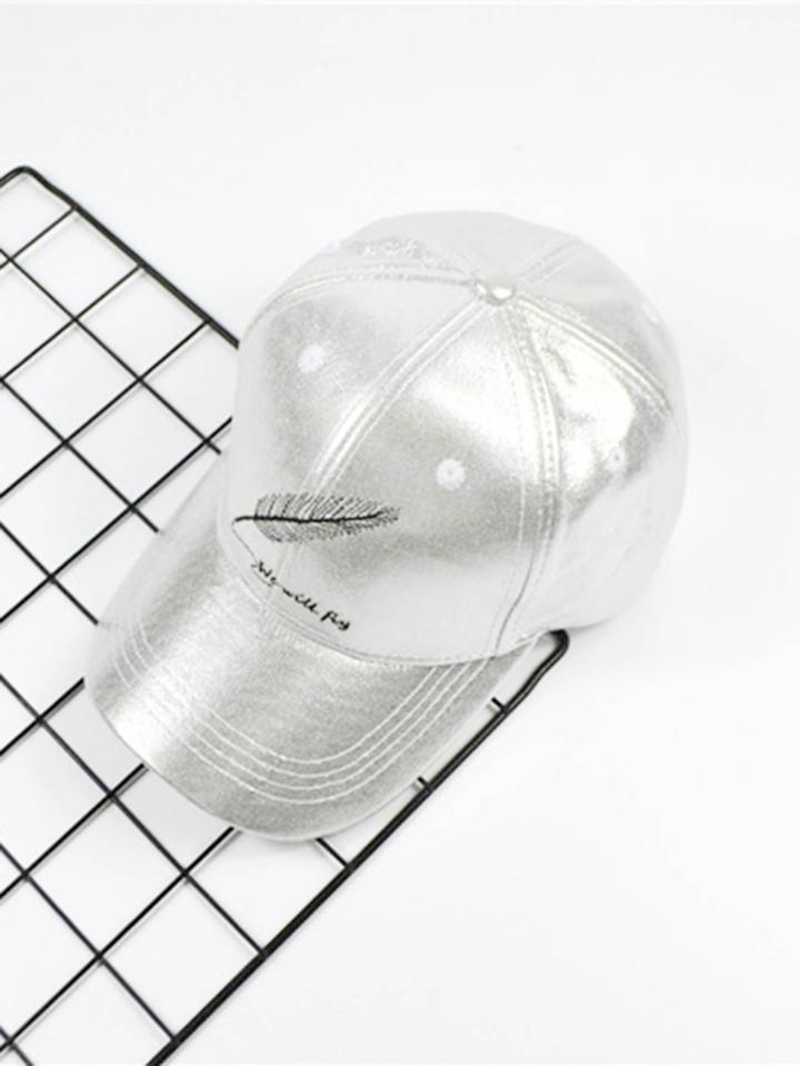 Romwe Feather Metallic Baseball Cap