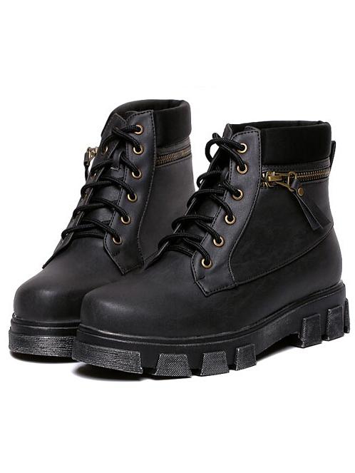 Romwe Black Lace Up Zipper Back Boots