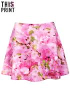 Romwe This Is Print Blooming Sakura Print Skirt