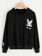 Romwe Rabbit Embroidered Hoodie
