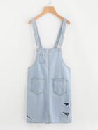 Romwe Ripped Detail Pocket Raw Hem Pinafore Dress