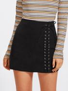 Romwe Grommet Lace Up Detail Skirt