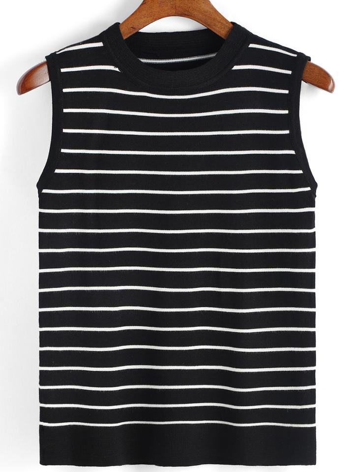 Romwe Striped Black Sweater Vest