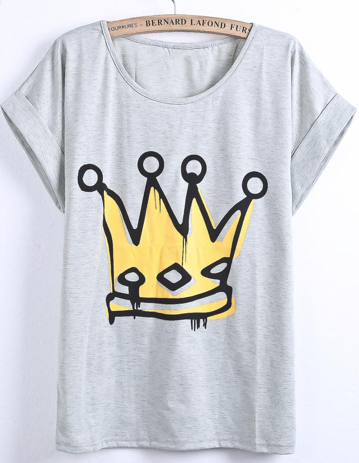 Romwe Imperial Crown Print T-shirt
