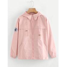 Romwe Plus Patched Zip Up Hooded Windbreaker Jacket