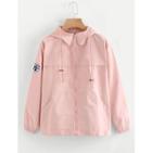 Romwe Plus Patched Zip Up Hooded Windbreaker Jacket