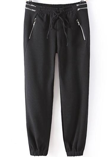 Romwe Elastic Drawstring Waist Zipper Pant
