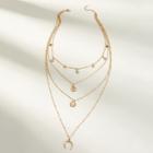 Romwe Moon & Disc Layered Chain Necklace 1pc