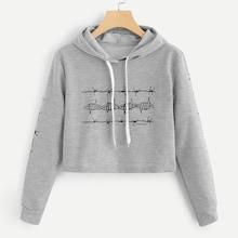Romwe Rib Cuff Crop Hoodie