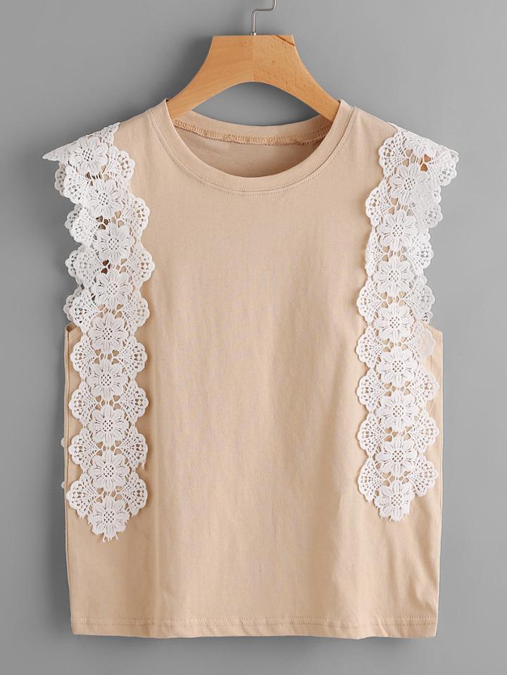 Romwe Contrast Lace Trim Top