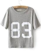 Romwe Grey Short Sleeve 83 Print Loose T-shirt