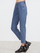 Romwe Blue High Waist Pocket Plain Jeans