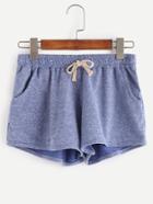 Romwe Blue Drawstring Waist Loose Shorts With Pockets