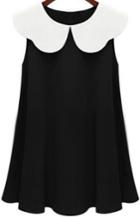 Romwe Contrast Collar Ruffle Loose Black Dress