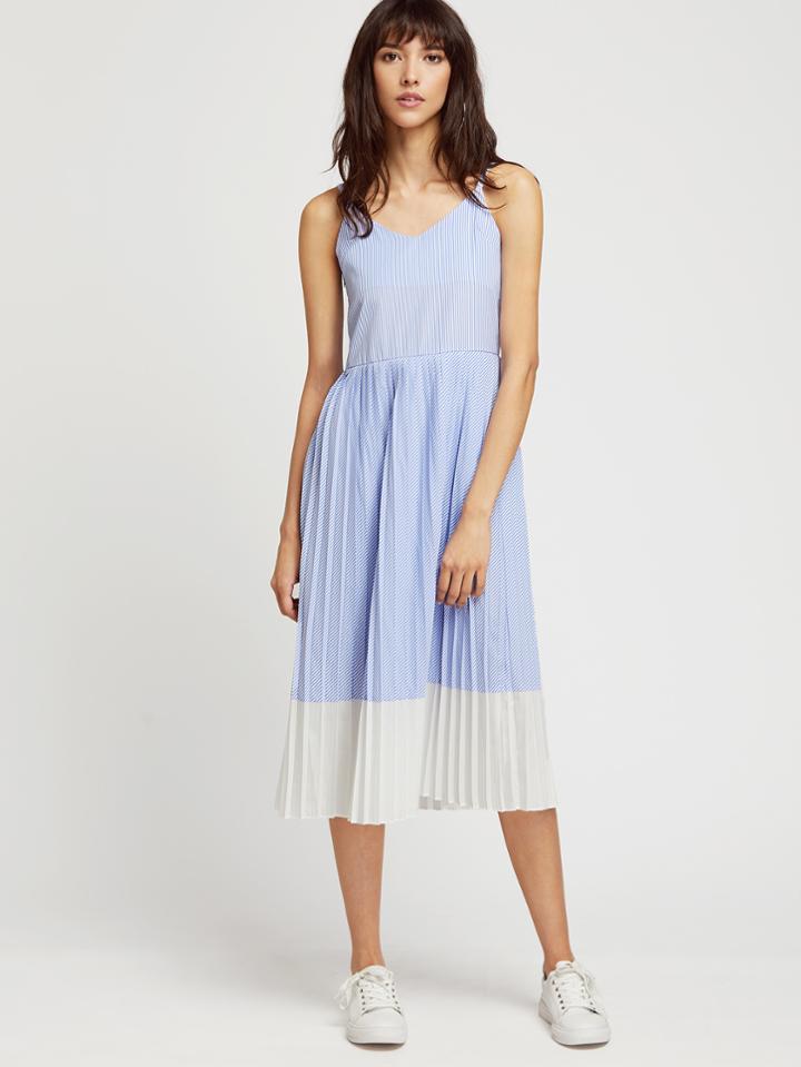 Romwe Color Block Pinstriped Cami Dress