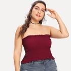 Romwe Plus Frill Trim Pleated Tube Top
