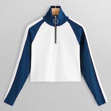 Romwe Quarter Zip Front Crop Jumper