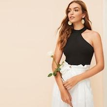 Romwe Asymmetrical Shoulder Fitted Halted Top