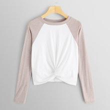 Romwe Twist Hem Cut And Sew Tee