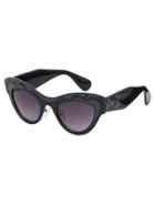 Romwe Black Print Chunky Frame Cat Eye Sunglasses
