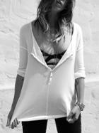 Romwe White Long Sleeve Single-breasted T-shirt