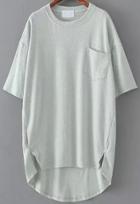 Romwe Grey Pocket Split Dip Hem T-shirt
