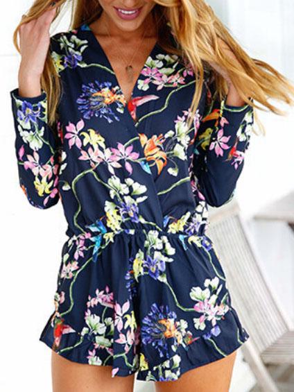 Romwe V Neck Florals Wraped Romper