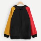 Romwe Plus Raglan Sleeve Colorblock Jacket