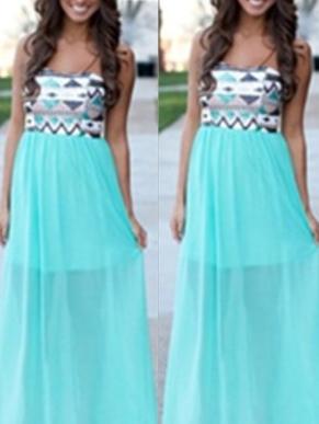 Romwe Strapless Geometric Print Maxi Sky Blue Dress