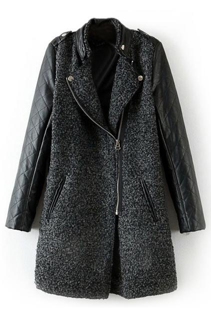 Romwe Vinyl Panel Zippered Deep Grey Coat