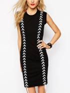 Romwe Black Round Neck Lace Up Front Bodycon Dress