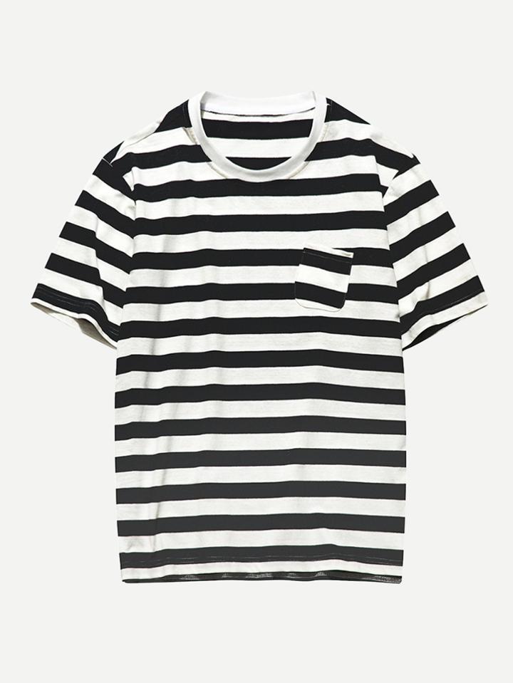 Romwe Men Striped T-shirt