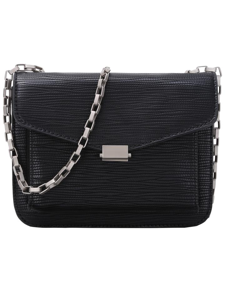 Romwe Black Lizard Embossed Chain Flap Bag