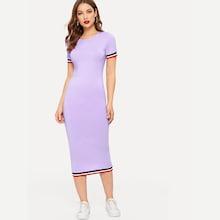 Romwe Striped Trim Form Fitting Dress