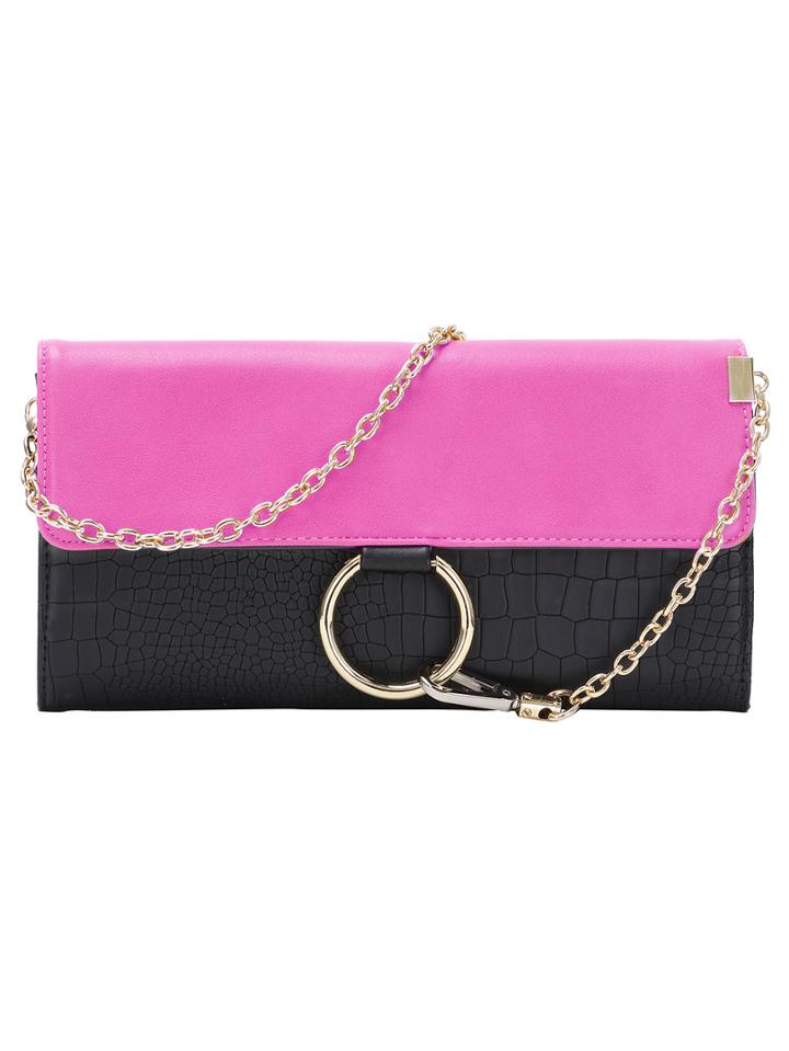 Romwe Ringlock Pink Flap Chain Clutch