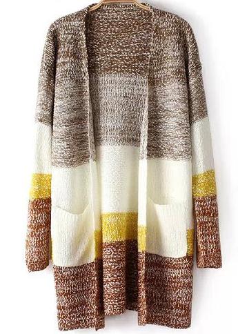 Romwe Coffee Pockets Loose Knit Cardigan