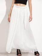 Romwe White Pleated Wrap Skirt
