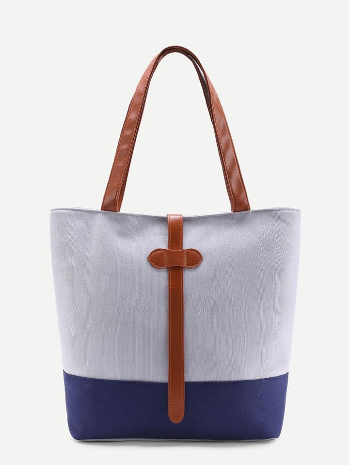 Romwe Color Block Pu Tote Bag