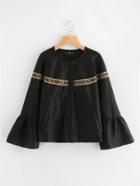 Romwe Embroidery Patch And Beading Fringe Detail Jacket