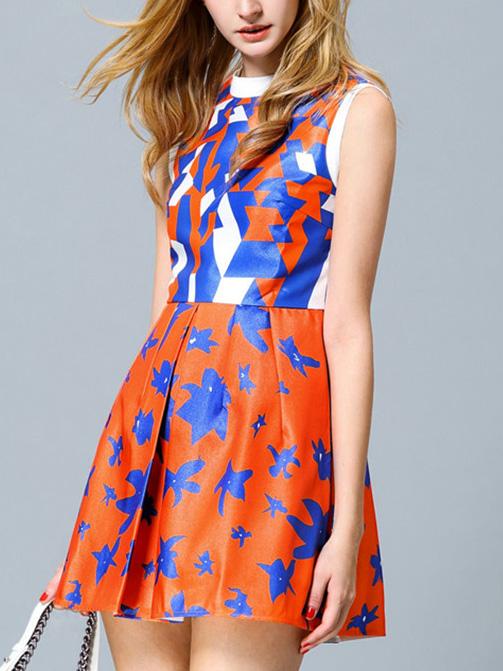 Romwe Crew Neck Print A-line Dress